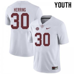NCAA Youth Alabama Crimson Tide #30 Chris Herring Stitched College 2019 Nike Authentic White Football Jersey FN17F06SQ